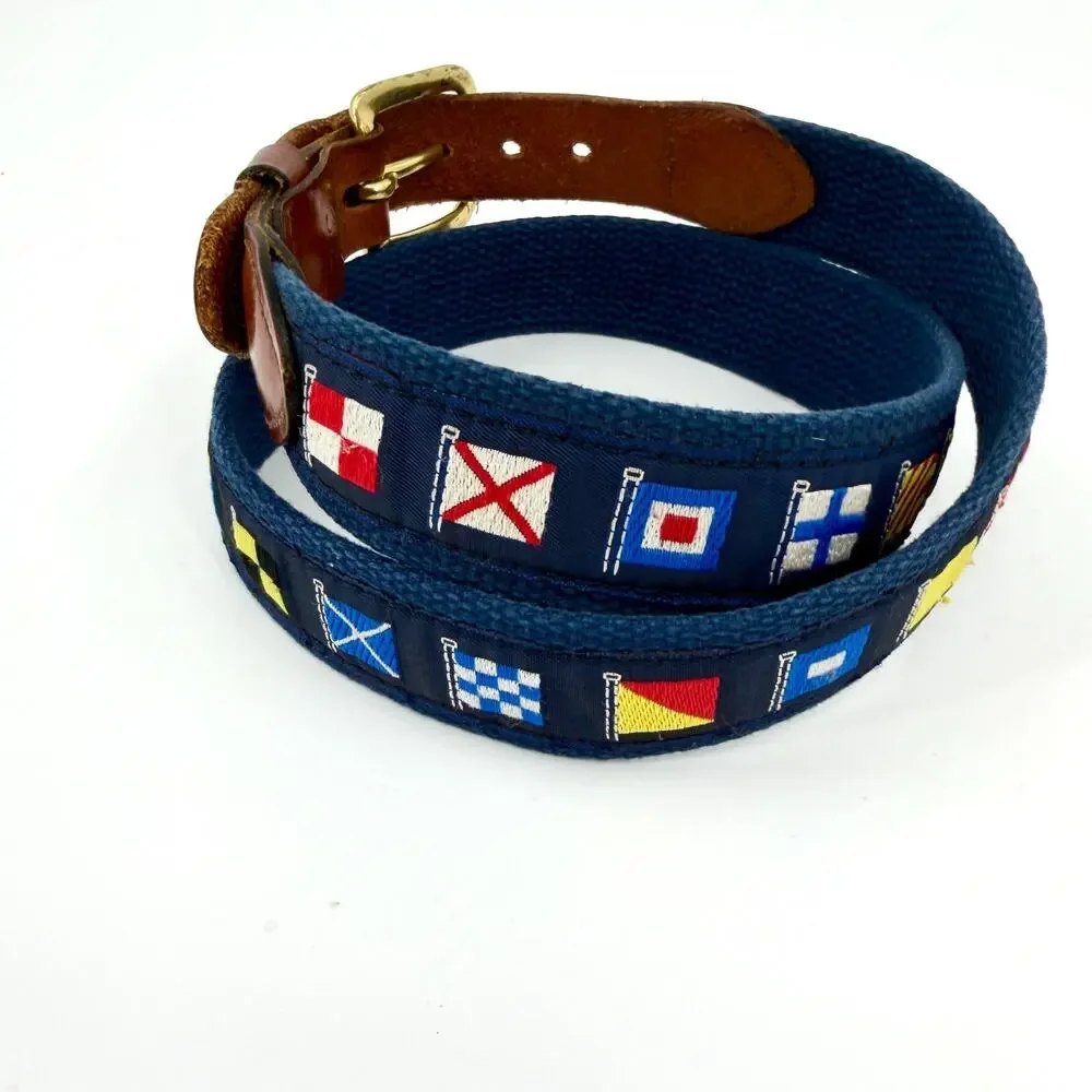 Leather Man Ltd Navy Nautical Flag Canvas Belt